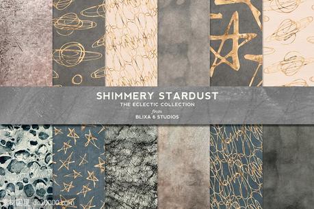 烫金图案背景纹理 Stardust Gold Foil Stars  Textures - 源文件