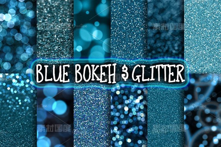 蓝色烫金亮片背景纹理 Blue Glitter  Bokeh Backgrounds