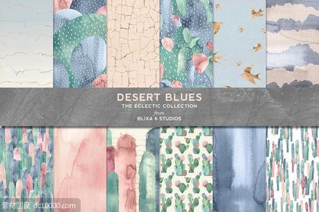 沙漠蓝色仙人掌水彩画 Desert Blues Cactus Watercolors - 源文件