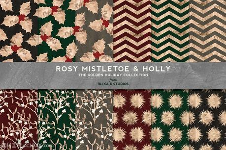烫金圣诞背景纹理 Mistletoe  Holly Christmas Gold - 源文件