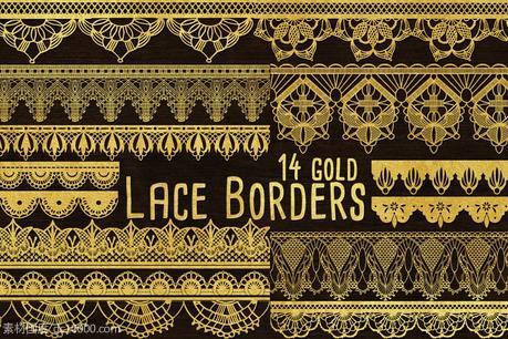 金色蕾丝边框图案 Gold Clip Art ndash Lace Border Clipart - 源文件