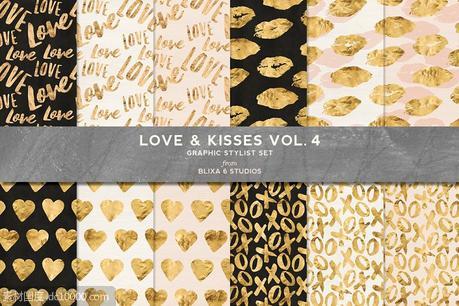 烫金LOVE爱心背景纹理 Love  Kisses Vol 4 Warm Gold - 源文件