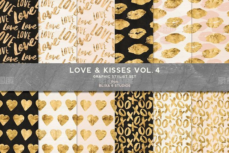 烫金LOVE爱心背景纹理 Love  Kisses Vol 4 Warm Gold