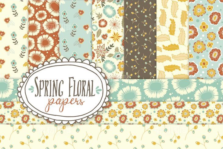 春季花卉图案纹理 Spring Floral Pattern Papers Vector