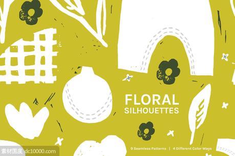 花卉无缝图案背景纹理 Floral Silhouette  Seamless Pattern - 源文件