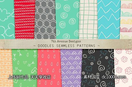 几何涂鸦无缝模式 Doodles Seamless Patterns-源文件-素材国度dc10000.com