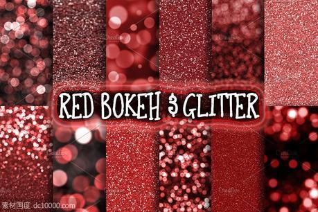 红色散景金箔背景纹理 Red Bokeh  Glitter Backgrounds - 源文件