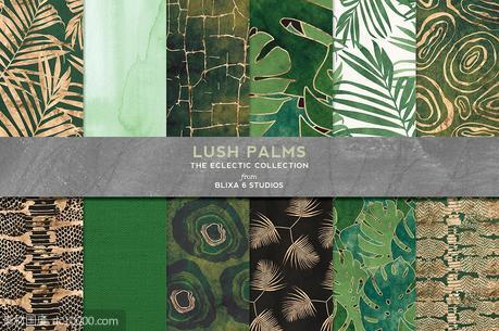 绿色烫金背景纹理 Lush Palms Green  Golden Graphics - 源文件