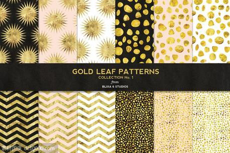 烫金树叶背景纹理1 Gold Leaf Digital Patterns No 1 - 源文件