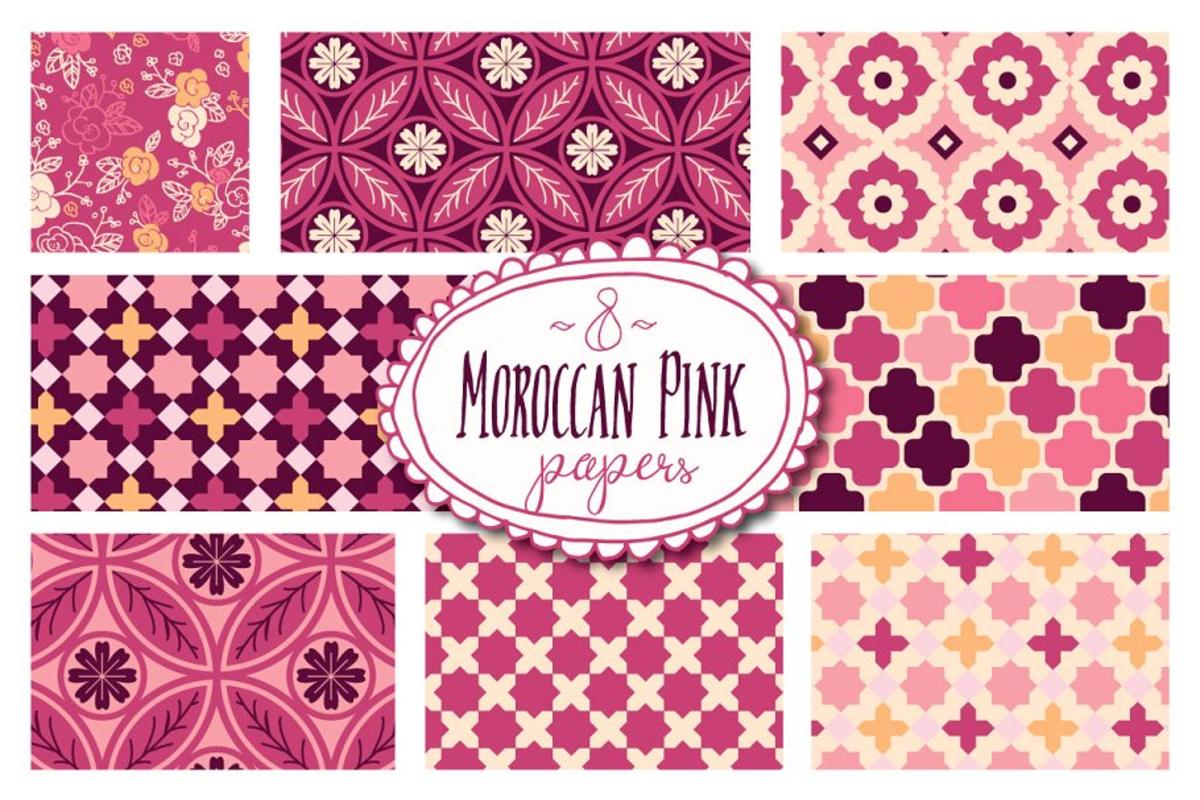 摩洛哥几何图案背景纹理 Moroccan Pink Patterns ndash Vector