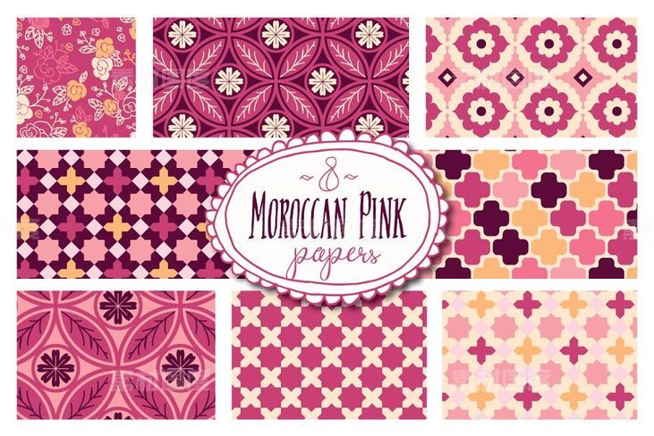 摩洛哥几何图案背景纹理 Moroccan Pink Patterns ndash Vector