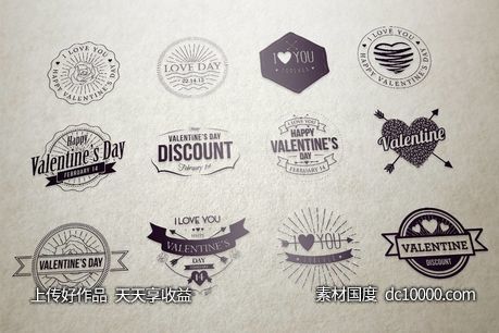 情人节logo素材模板 Badges Valentine Vintage-源文件-素材国度dc10000.com