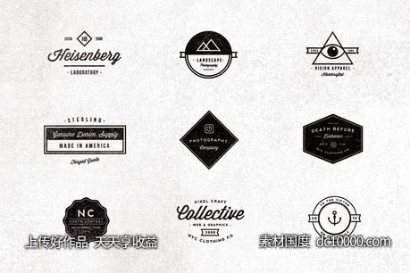 复古logo设计元素 9 Vintage Typographic Logos-源文件-素材国度dc10000.com