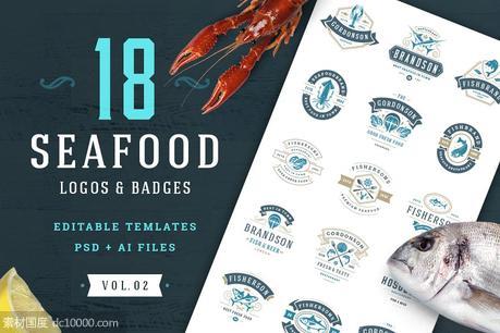 海鲜食物logo设计素材模板 18 Seafood Logos  Badges - 源文件