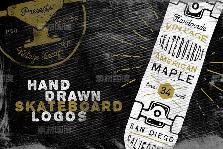 手绘滑板logo素材 Hand Drawn Skateboard Logos