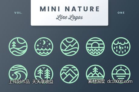 抽象自然logo设计元素模板 Mini Nature Line Logos ndash Volume 1-源文件-素材国度dc10000.com