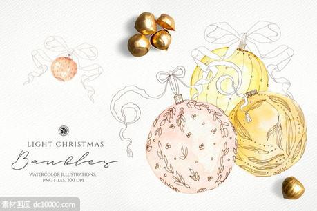 水彩  浅色水彩墨水圣诞装饰品卡牌品牌工艺品 - 源文件