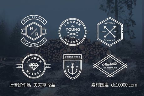 经典logo素材模板 Vintage Line Badges-源文件-素材国度dc10000.com