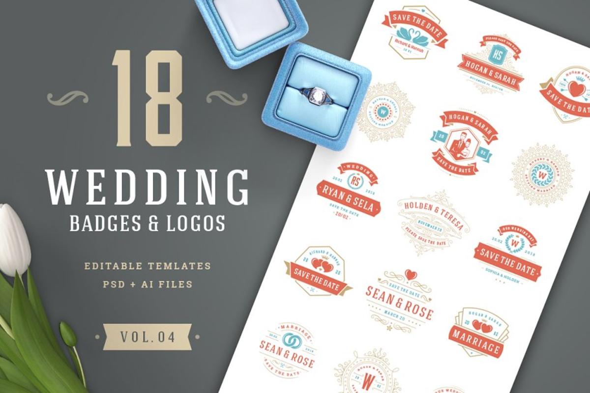 婚礼logo设计素材 18 Wedding Logos and Badges