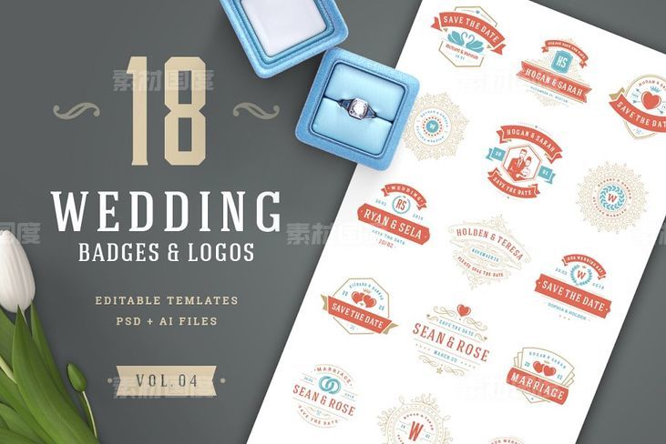 婚礼logo设计素材 18 Wedding Logos and Badges