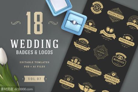婚礼矢量logo模板 18 Wedding Logos and Badges - 源文件