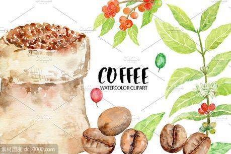 水彩咖啡豆素材 Watercolor Coffee Beans Clipart - 源文件