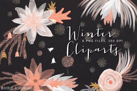 冬季花卉图形 Winter Floral Cliparts - 源文件
