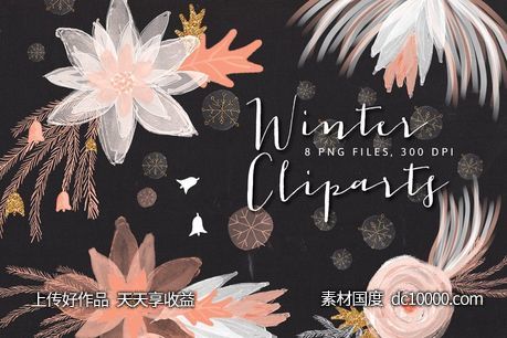 冬季花卉图形 Winter Floral Cliparts-源文件-素材国度dc10000.com