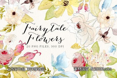 童话故事之花世界手绘花卉元素 Fairytale Flowers-源文件-素材国度dc10000.com