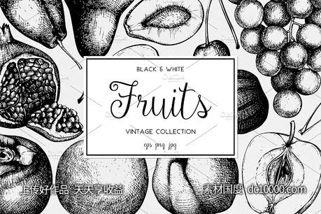 墨水手绘水果素材合集 Ink hand drawn fruit collection-源文件-素材国度dc10000.com