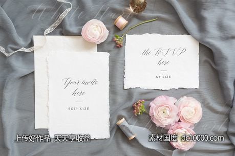 婚礼邀请函样机 Wedding invitation suite mock up - 源文件