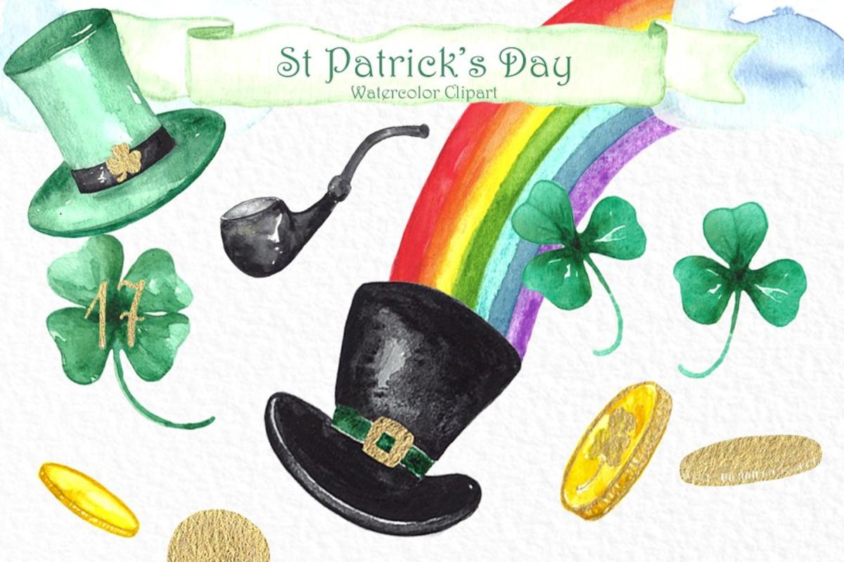 圣帕特里克节主题水彩剪贴画 St Patrickrsquos day Watercolor clipart