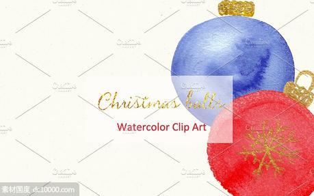 圣诞节装饰球剪贴画 Christmas balls Watercolor Clipart - 源文件
