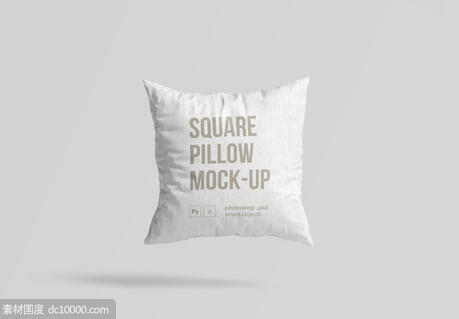 Mockup  简洁浮动梦幻般方形帆布纹理枕头设计样机 - 源文件