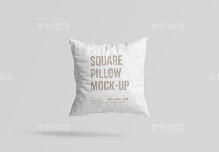 Mockup  简洁浮动梦幻般方形帆布纹理枕头设计样机