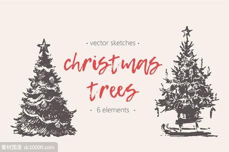 圣诞树钢笔素描图形 Sketches of Christmas trees - 源文件