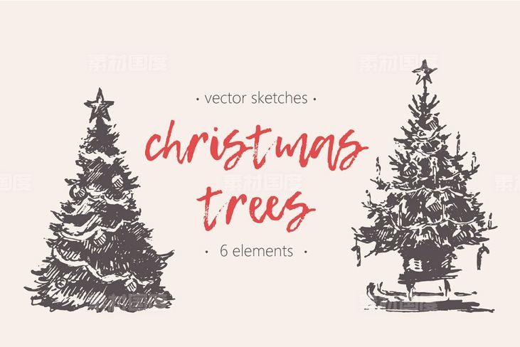 圣诞树钢笔素描图形 Sketches of Christmas trees