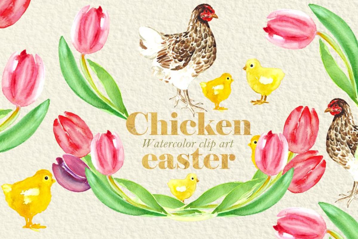 复活节主题小鸡水彩剪贴画 Easter Chicken.Watercolor clipart