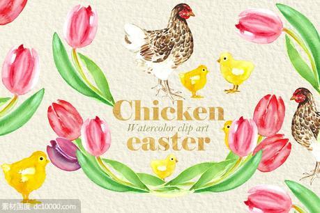 复活节主题小鸡水彩剪贴画 Easter Chicken.Watercolor clipart - 源文件