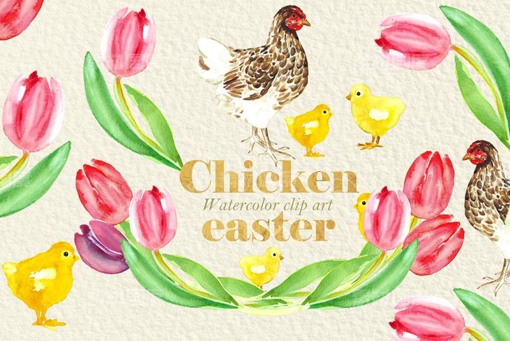 复活节主题小鸡水彩剪贴画 Easter Chicken.Watercolor clipart