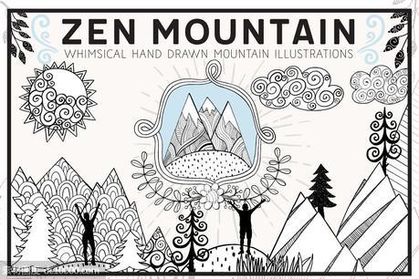 奇形怪状禅山山脉矢量图形 Whimsical Mountain Vectors - 源文件