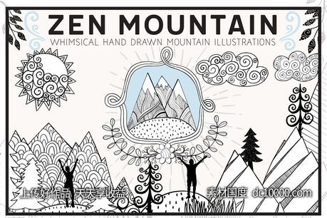 奇形怪状禅山山脉矢量图形 Whimsical Mountain Vectors - 源文件