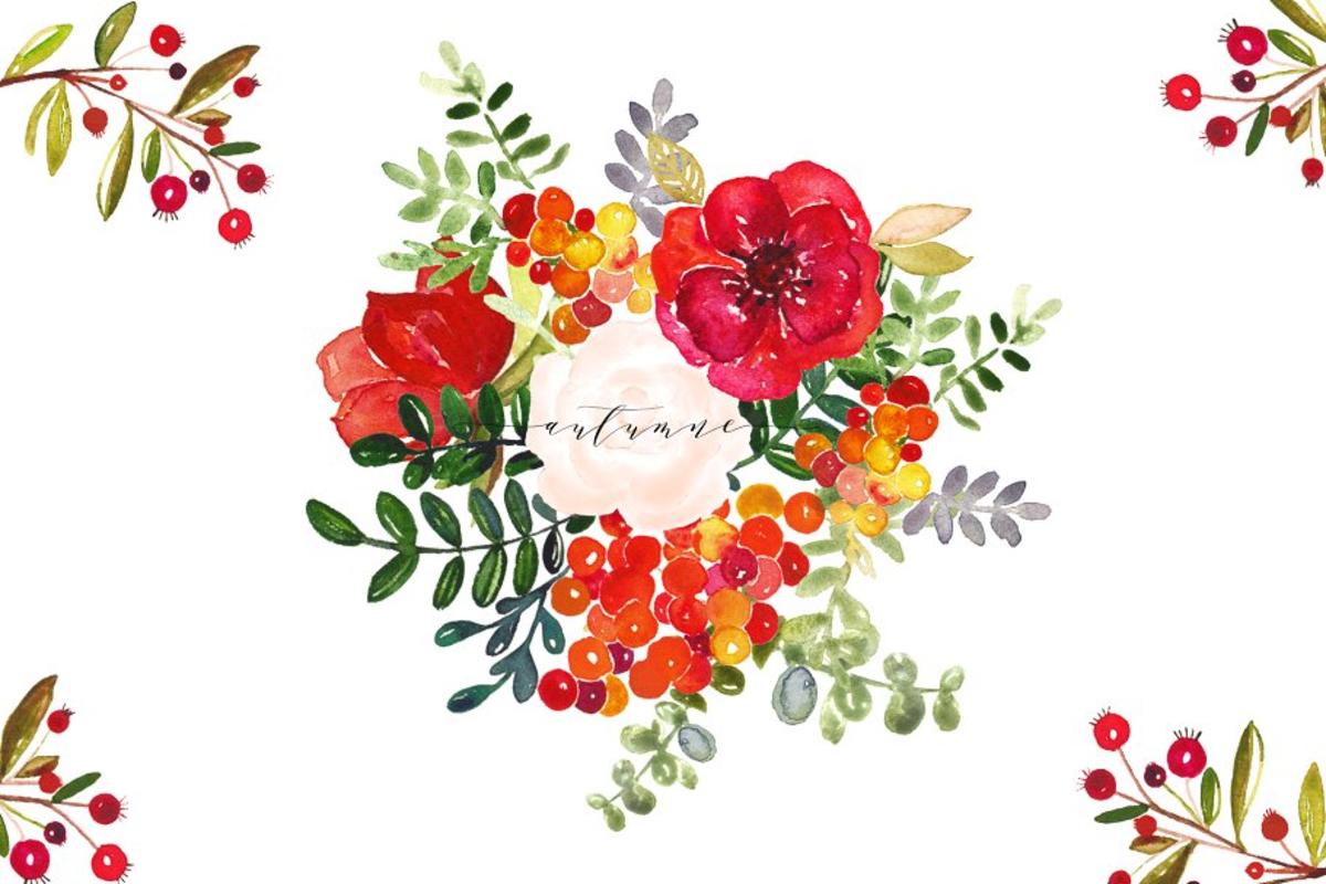秋天成熟的果实水彩剪贴画 Autumn  Watercolor clip art