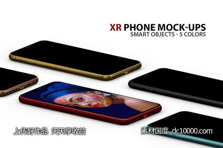 5个高品质的iPhone XR APP UI样机展示模型-源文件-素材国度dc10000.com