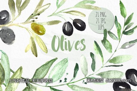 橄榄枝水彩剪贴画 Olives. Watercolor illustrations - 源文件