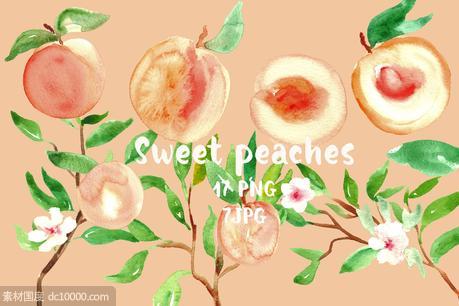 水蜜桃水彩剪贴画 Peach Watercolor clipart - 源文件