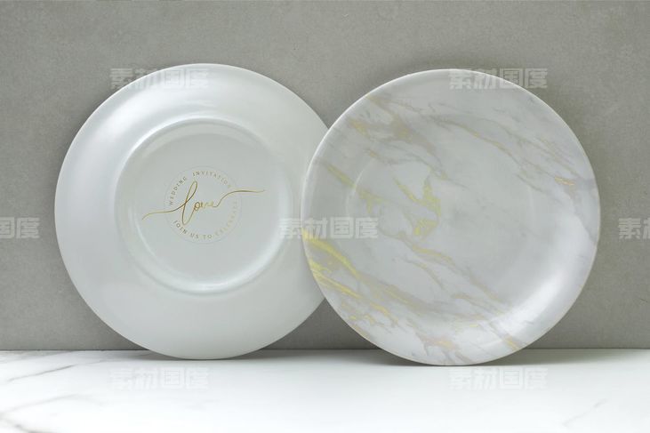 少见稀有的中国风陶瓷盘子餐盘设计VI样机展示模型