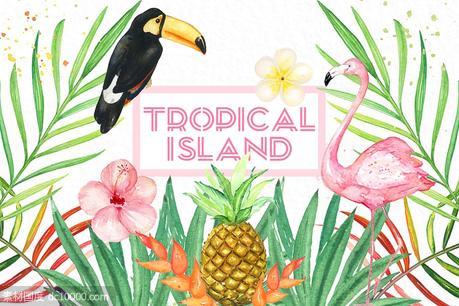 热带岛屿水彩剪贴画 Tropical islands  watercolor clipart - 源文件