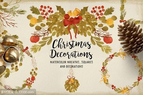 水彩画圣诞装饰品设计元素 Watercolor Christmas Decorations - 源文件