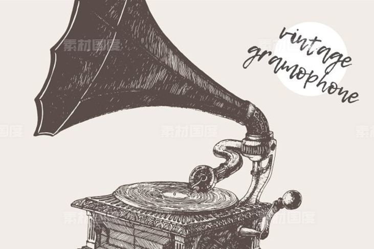 黑白风留声机矢量插画 Illustration of a gramophone